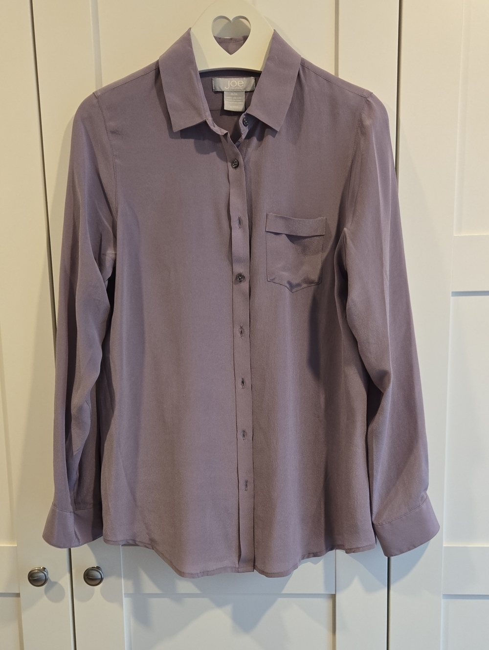 Joe Fresh Lavender 100% Silk Long-Sleeve Button-Up Blouse SizeM PTP18/19